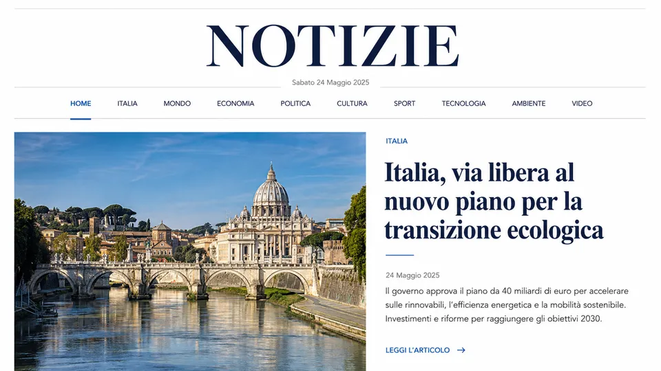 Illustrative mockup of an editorial page with an article, image and publication navigation