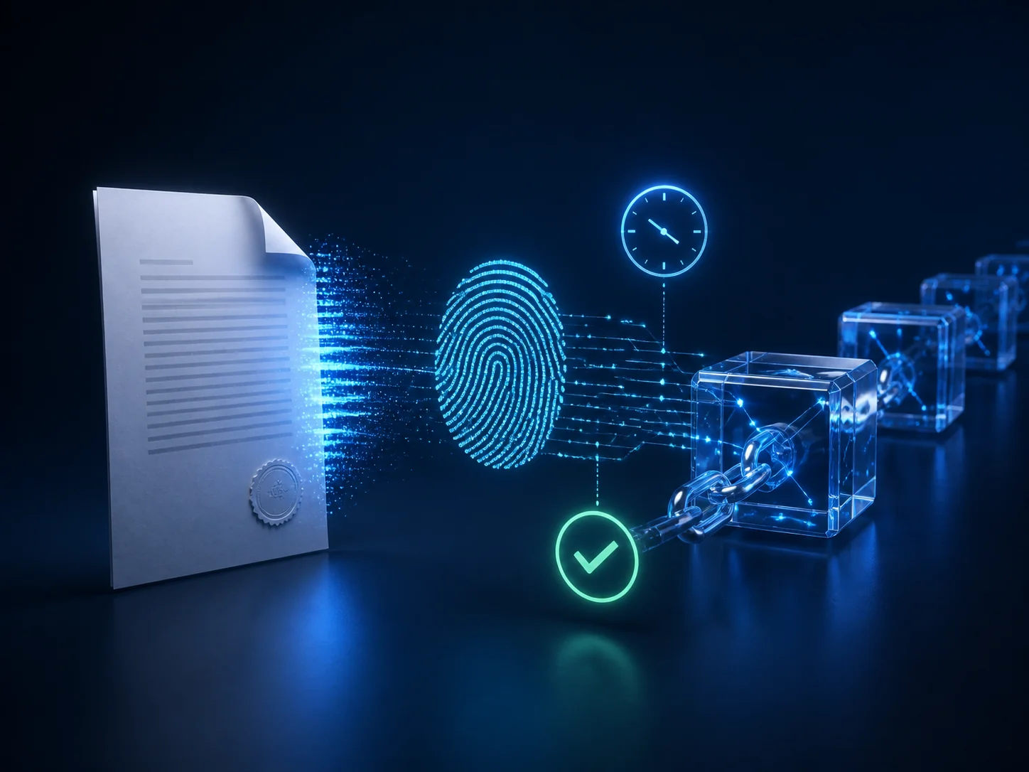 Document linked to proof of integrity and a blockchain timestamp